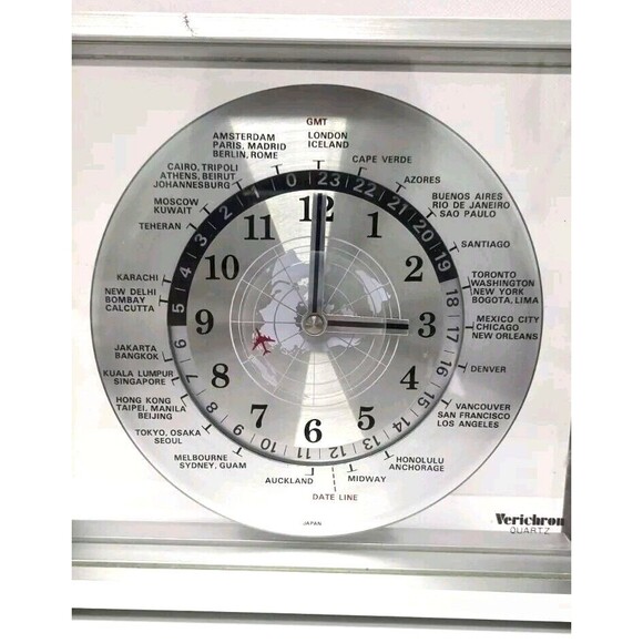 Verichron Quartz Time Zone Mantel Clock Japan Red Airplane J52 Wood BACK COVER - Picture 5 of 7